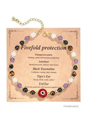 Evil Eye Gemstone Bracelet Crystal Healing Good Luck Charm Adjustable